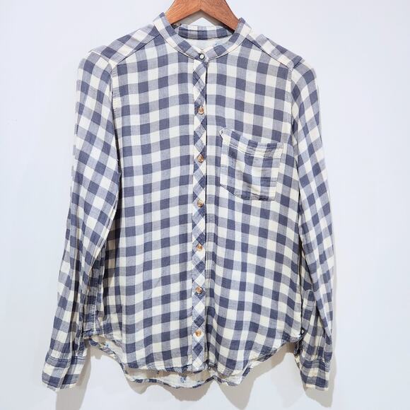 Abercrombie & Fitch Womens Blue Gingham Roll Tab Button Up Blouse Size Medium - Picture 1 of 12